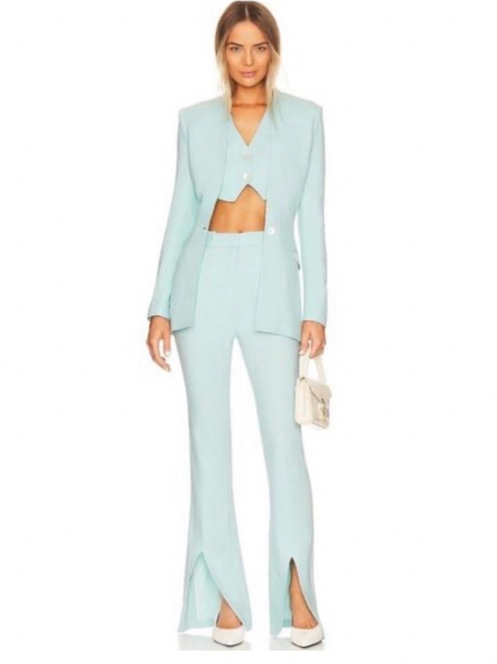 L'Academie Ospen Baby Blue Split-Hem Tailored Pants